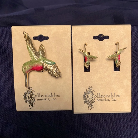 Matching Hummingbird Earrings and Pin - Picture 1 of 3